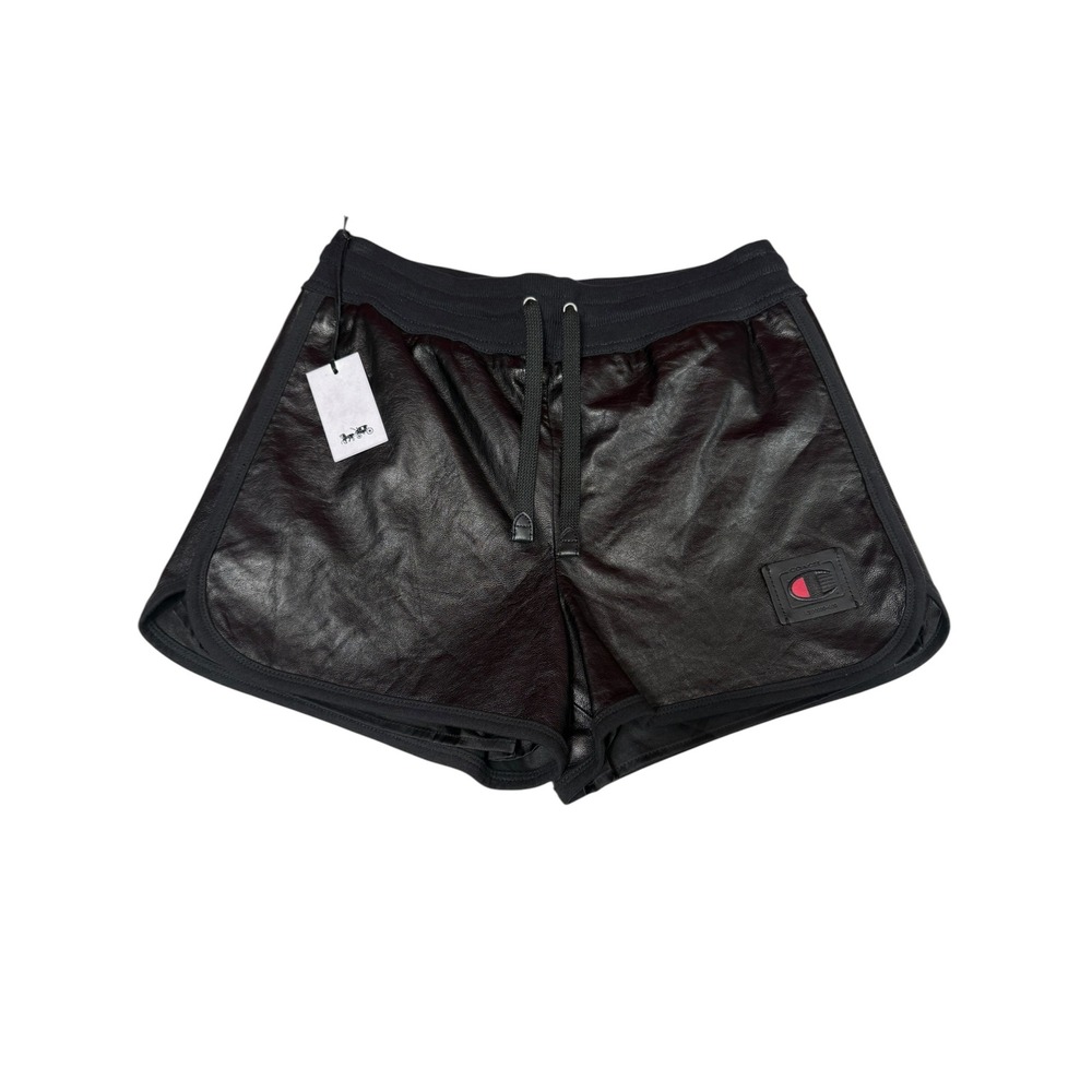Coach x Champion lamb Leather Shorts Black Size 8  New